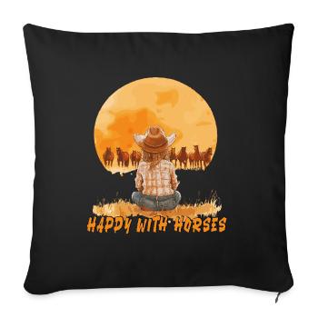 Pferd Pferde Reiten Reiterin HAPPY WITH HORSES Sun - Sofakissenbezug 45 x 45 cm - Schwarz - Vorne