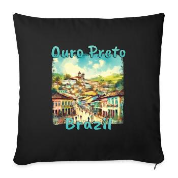 Ouro Preto Brésil - Architecture coloniale à - Housse de coussin décorative 45 x 45 cm - noir - Devant