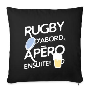 Rugby et apéro - Housse de coussin décorative 45 x 45 cm - noir - Devant