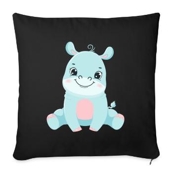 Hippo Family Mother Baby T-Shirt - Sofa pillowcase 17,3'' x 17,3'' (45 x 45 cm) - black - Front