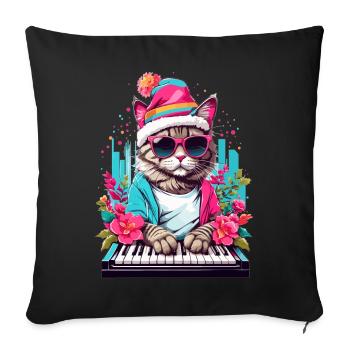 Cute Cat with Piano - Sofa pillowcase 17,3'' x 17,3'' (45 x 45 cm) - black - Front