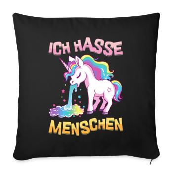 Ich Hasse Menschen Einhorn Kotzt Regenbogen Lustig - Sofakissenbezug 45 x 45 cm - Schwarz - Vorne