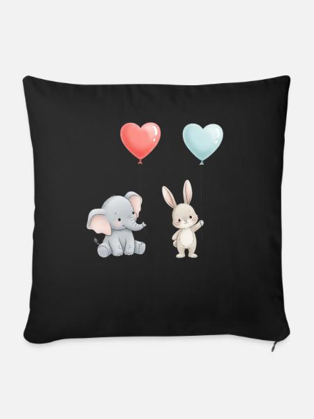 Elefant Hase Liebe Ballon Herz Cute - Sofakissenbezug 45 x 45 cm - Schwarz