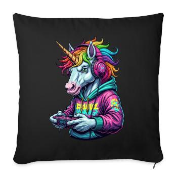 Unicorn Gamer: Retro gamer fun! - Sofa pillowcase 17,3'' x 17,3'' (45 x 45 cm) - black - Front