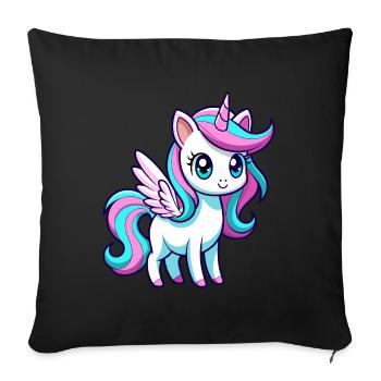 Licorne arc-en-ciel mignonne - Housse de coussin décorative 45 x 45 cm - noir - Devant