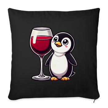 mignon pingouin vin rouge dessin animé - Housse de coussin décorative 45 x 45 cm - noir - Devant