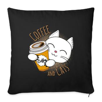 Café et chats, café et chats, café, chats - Housse de coussin décorative 45 x 45 cm - noir - Devant