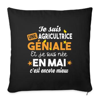 Agricultrice femme. Poussin poulailler ferme - Housse de coussin décorative 45 x 45 cm - noir - Devant