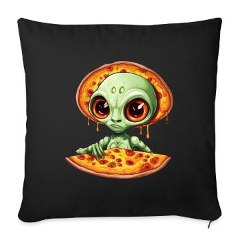 green alien enjoys salami pizza - Sofa pillowcase 17,3'' x 17,3'' (45 x 45 cm) - black - Front