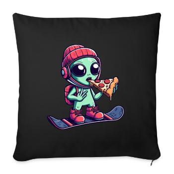 Cool Alien Ride Snowboard Et Mange De La Pizza - Housse de coussin décorative 45 x 45 cm - noir - Devant