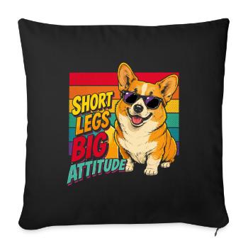 Corgi Attitude : Petites Pattes, Grand Caractère - Housse de coussin décorative 45 x 45 cm - noir - Devant
