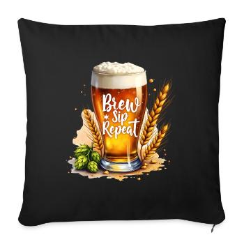 Brew Sip Repeat - Brew Drink Repeat - Sofa pillowcase 17,3'' x 17,3'' (45 x 45 cm) - black - Front