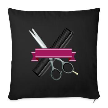 Ciseaux de coiffure avec peigne et ruban violet - Housse de coussin décorative 45 x 45 cm - noir - Devant