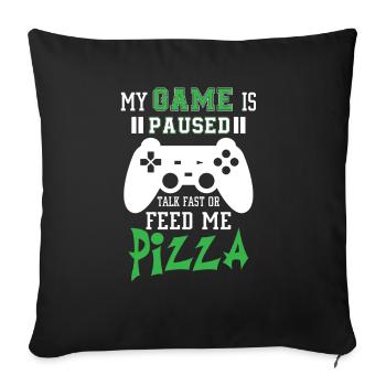 My game is paused feed me pizza - Housse de coussin décorative 45 x 45 cm - noir - Devant