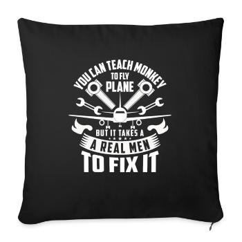 Teach monkey to fly plane real men fix it - Housse de coussin décorative 45 x 45 cm - noir - Devant