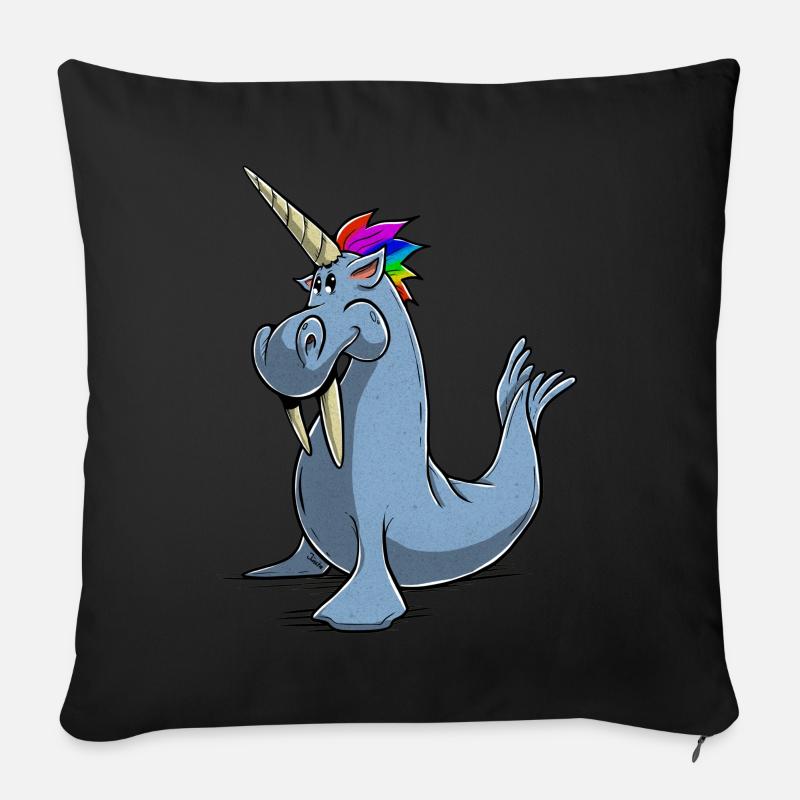 Walross UNICORN|EINHORN by matjuse - Sofakissenbezug 45 x 45 cm - Schwarz
