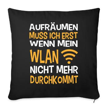 WLAN Aufräumen - Sofakissenbezug 45 x 45 cm - Schwarz - Vorne