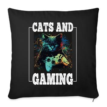 Cats and Gaming Cat Kitten Controller Gaming - Sofa pillowcase 17,3'' x 17,3'' (45 x 45 cm) - black - Front