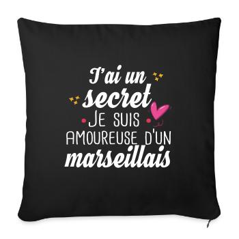 Marseillais Marseille Femme Cadeau Amour Humour - Housse de coussin décorative 45 x 45 cm - noir - Devant