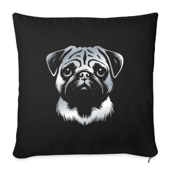 Pug, dog head, drawing silver - Sofa pillowcase 17,3'' x 17,3'' (45 x 45 cm) - black - Front