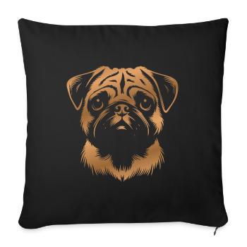 Pug, Dog Head, Drawing bronze - Sofa pillowcase 17,3'' x 17,3'' (45 x 45 cm) - black - Front