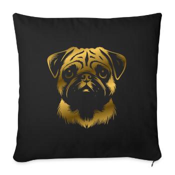 Pug, dog head, drawing gold - Sofa pillowcase 17,3'' x 17,3'' (45 x 45 cm) - black - Front