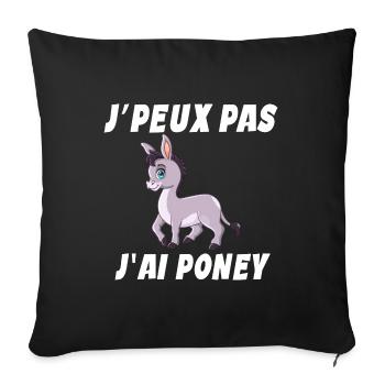 Poney - Cheval - Poney club - Housse de coussin décorative 45 x 45 cm - noir - Devant