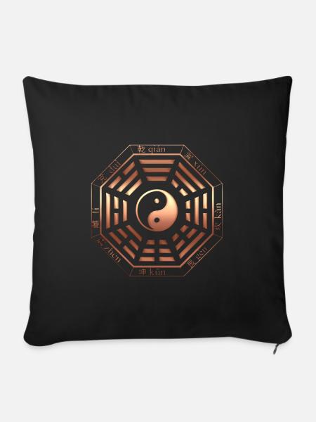 Pakua, Bagua, Yin Yang, I Ging, Symbole, Chine, Tao - Housse de coussin décorative 45 x 45 cm - noir