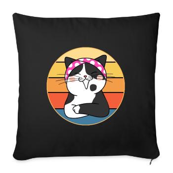 Funny Cute Kawaii Cat Face Retro Sunset - Sofa pillowcase 17,3'' x 17,3'' (45 x 45 cm) - black - Front