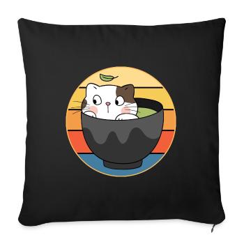 Drôle mignon Kawaii Cat Face Rétro Coucher de soleil - Housse de coussin décorative 45 x 45 cm - noir - Devant