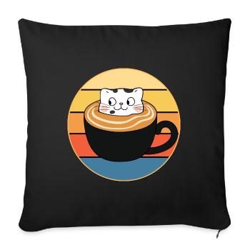 Funny Cute Kawaii Cat Face Retro Sunset - Sofa pillowcase 17,3'' x 17,3'' (45 x 45 cm) - black - Front