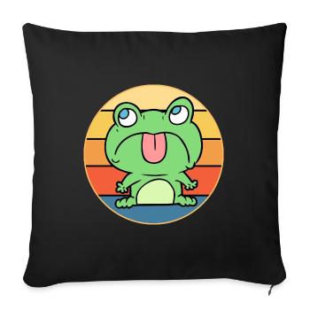Grenouille mignonne Vintage rétro coucher de soleil amoureux des animaux - Housse de coussin décorative 45 x 45 cm - noir - Devant