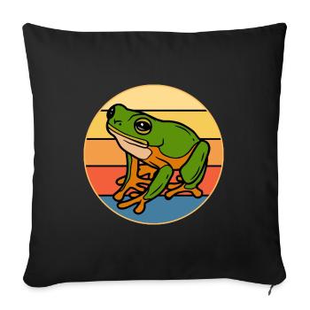 Grenouille mignonne Vintage rétro coucher de soleil amoureux des animaux - Housse de coussin décorative 45 x 45 cm - noir - Devant