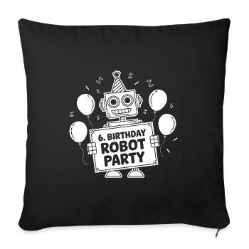 6ème anniversaire petit robot fête d’anniversaire - Housse de coussin décorative 45 x 45 cm - noir - Devant