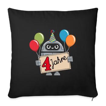 4 ans, 4e anniversaire robot avec ballons - Housse de coussin décorative 45 x 45 cm - noir - Devant