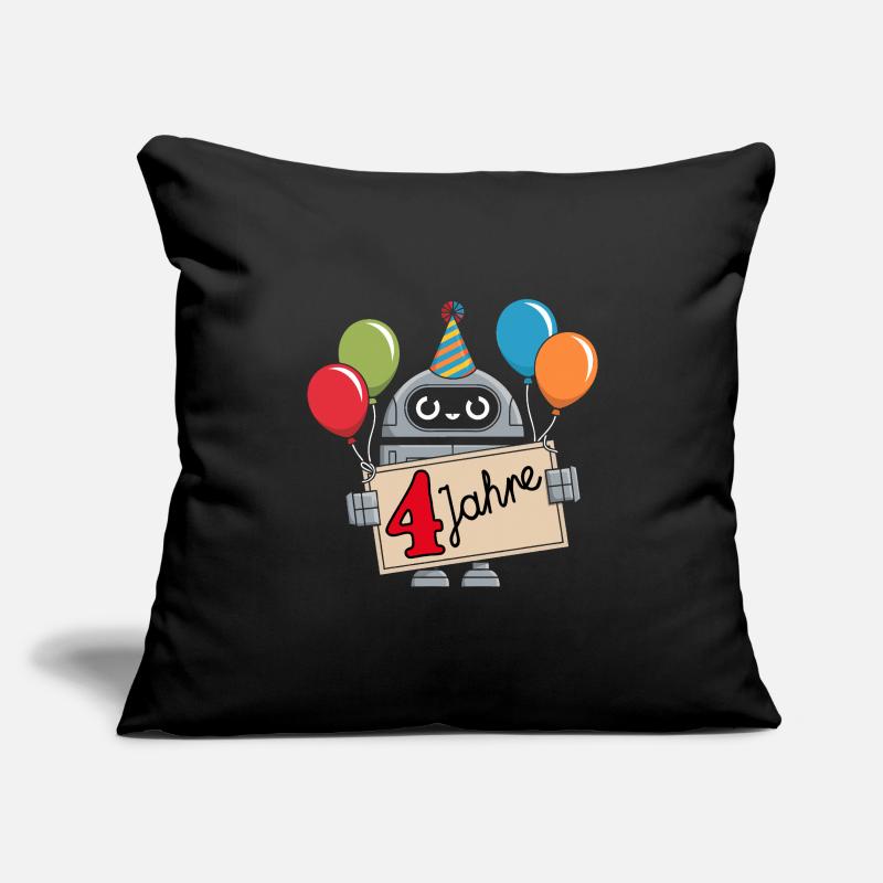 4 ans, 4e anniversaire robot avec ballons Housse de coussin décorative 45 x 45 cm