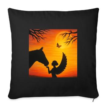 Engel mit Pferd / Spirit-Soul Kollektion - Sofakissenbezug 45 x 45 cm - Schwarz - Vorne