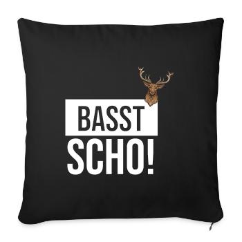 Basst Scho | Trachten Hirsch - Sofakissenbezug 45 x 45 cm - Schwarz - Vorne