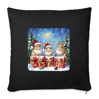 Lustige Weihnachtshasen mit Weihnachtsmannmütze - Sofakissenbezug 45 x 45 cm - Schwarz - Vorne