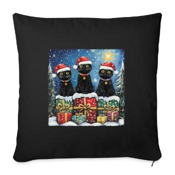 Schwarze Katzen mit Weihnachtsgeschenke - Sofakissenbezug 45 x 45 cm - Schwarz - Vorne