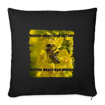 Bienen und Blüten sind miteinander verbunden - Sofakissenbezug 45 x 45 cm - Schwarz - Vorne