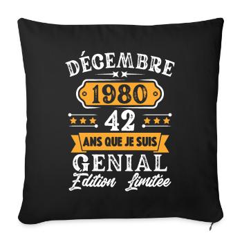 Cadeau D'anniversaire 42 Ans Décembre 1980 Rétro - Housse de coussin décorative 45 x 45 cm - noir - Devant