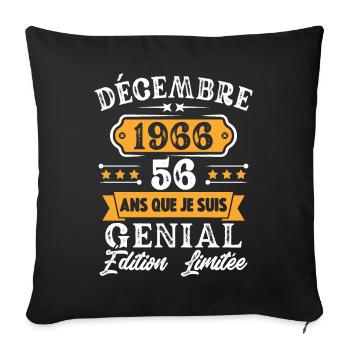 Cadeau D'anniversaire 56 Ans Décembre 1966 Rétro - Housse de coussin décorative 45 x 45 cm - noir - Devant