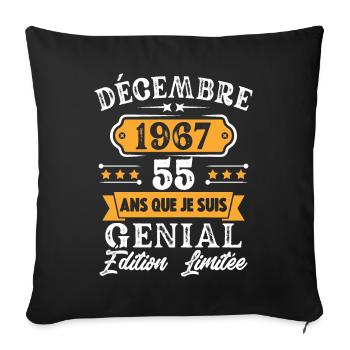 Cadeau D'anniversaire 55 Ans Décembre 1967 Rétro - Housse de coussin décorative 45 x 45 cm - noir - Devant