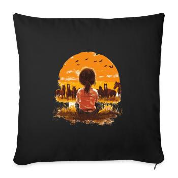 Cheval Chevaux Équitation Cavalier Cavalier Fille Cheval - Housse de coussin décorative 45 x 45 cm - noir - Devant