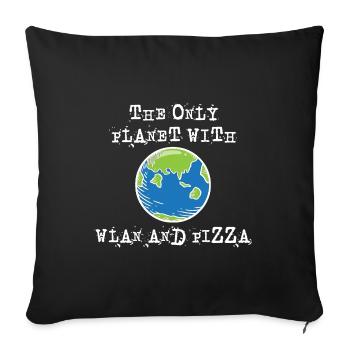 The only planet with Wi-Fi and pizza - Sofa pillowcase 17,3'' x 17,3'' (45 x 45 cm) - black - Front