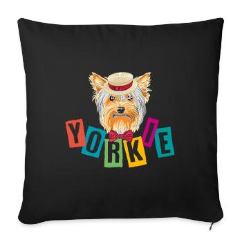 Funny Yorkie with hat and bow - Sofa pillowcase 17,3'' x 17,3'' (45 x 45 cm) - black - Front