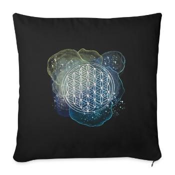 Lebensblume blauglitzernd - Sofakissenbezug 45 x 45 cm - Schwarz - Vorne