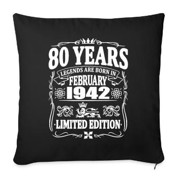 80 ans - né en février 1942 - Housse de coussin décorative 45 x 45 cm - noir - Devant