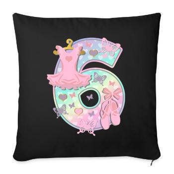 Ballerina 6. Geburtstagsparty Nummer 6 - 6 Jahre - Sofakissenbezug 45 x 45 cm - Schwarz - Vorne
